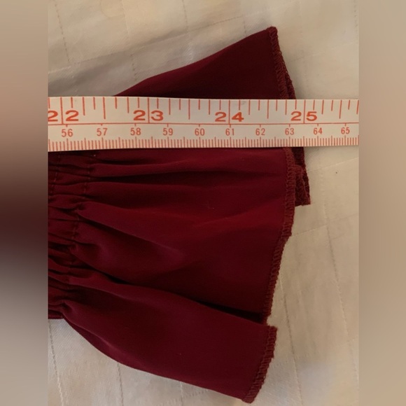 Women’s Red Blouse w/Ruffle Tie Collar & Elastic Smocked Long Sleeve; Size L - Picture 8 of 9